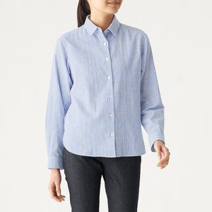 Muji Cotton Women Blue Stripe Shirt Size M